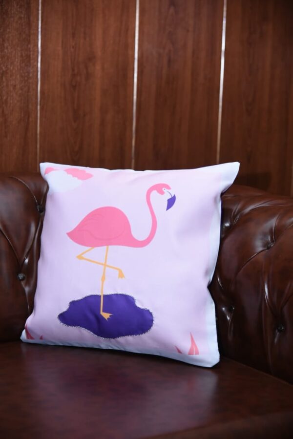 "Elegant Flamingo Print Cushion Cover in Soft Pastels" – 15×15 Inch
